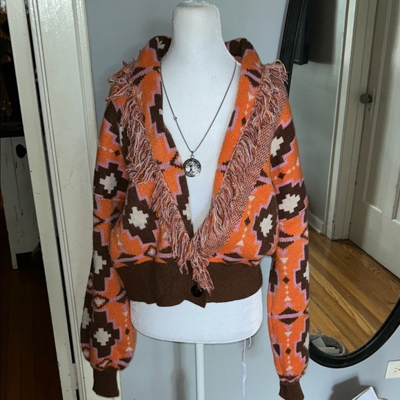 Cider Orange and Brown Patterned Cardigan - Picture 2 of 9